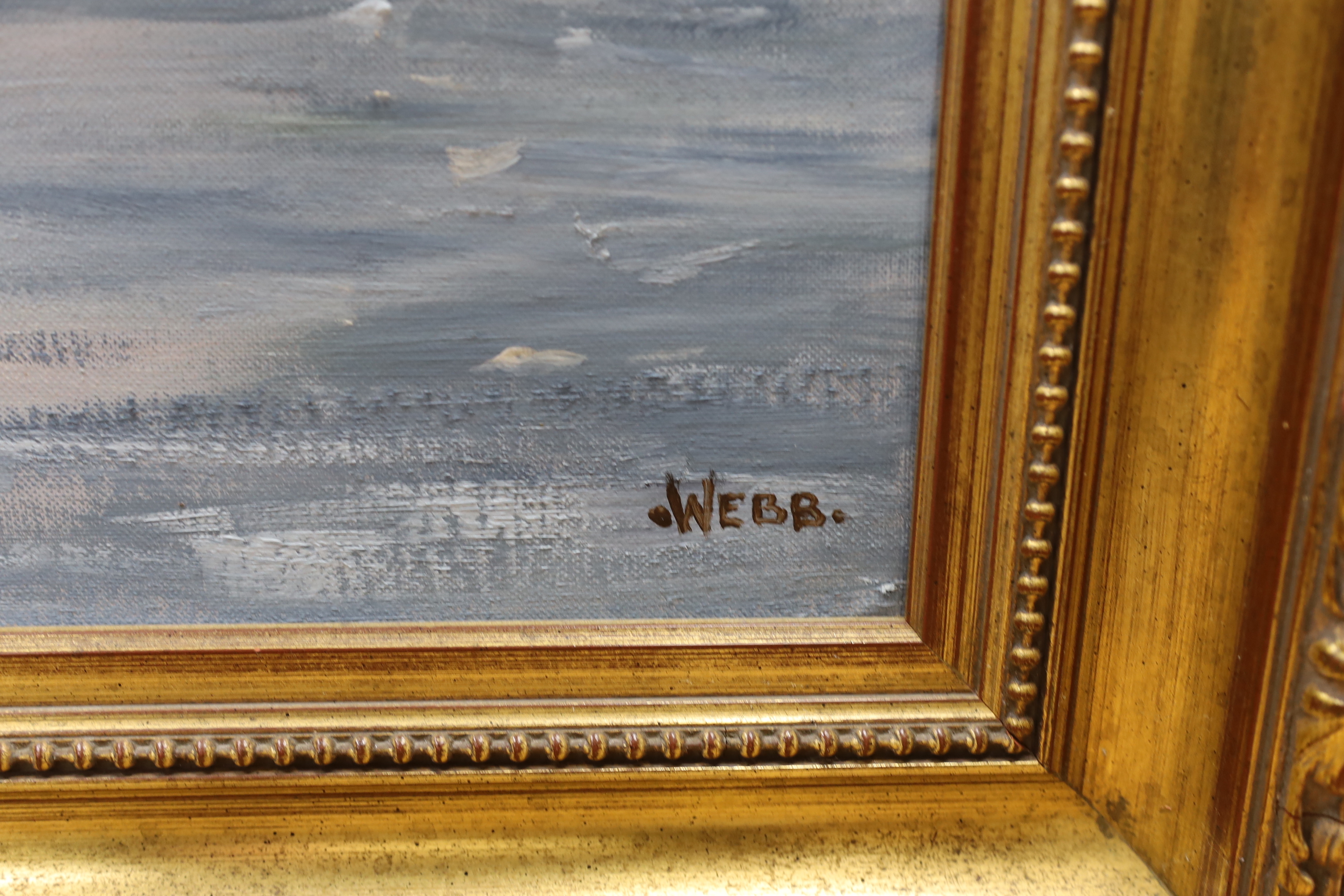 Webb, oil on canvas, Fishing boats in harbour, signed, 60 x 90cm